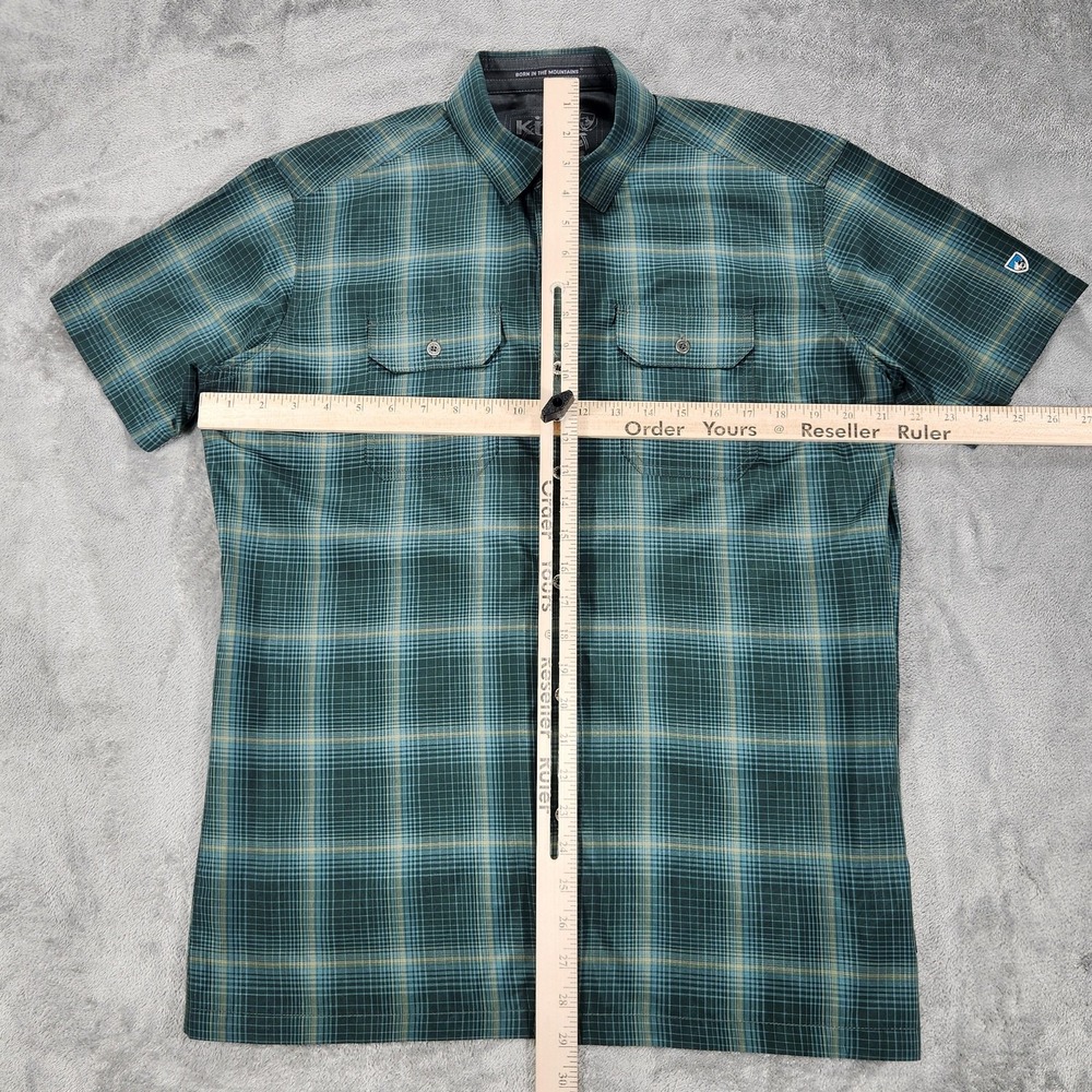 Kuhl Response Shirt Mens Small Green Blue Plaid Short Sleeve Button‎ Front - Picture 6 of 11